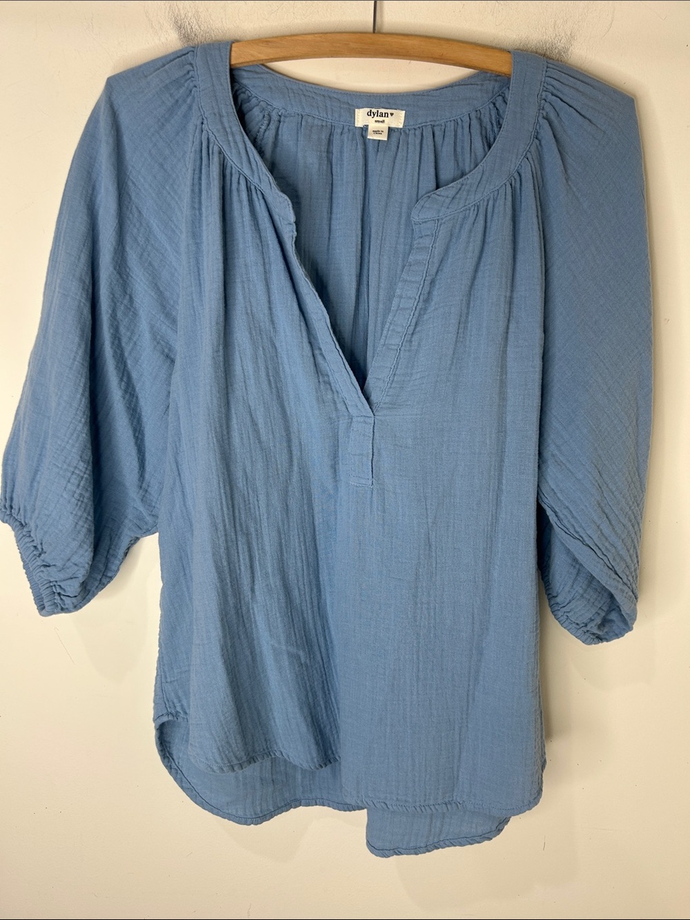 dylan Blue Textured V-Neck Peasant Top - Picture 15 of 15